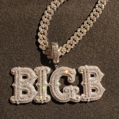 DOBLING Hip Hop Custom Big Baguettes Letters Name Necklace With 9mm Cuban Link Chain VVS Clarity Cubic Zirconia Iced Out Personalized Name Pendants Charm Jewelry for Women Men in Saudi Arabia