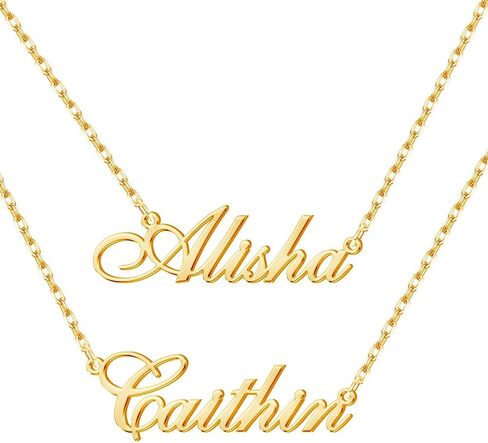 Personalized Name Necklace with Cuban/Figaro Chain, Dainty Customized Nameplate Necklaces for Women Men Custom Jewelry Christmas Birthday Gifts in Kuwait
