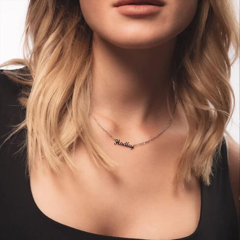 Personalized Name Necklace with Cuban/Figaro Chain, Dainty Customized Nameplate Necklaces for Women Men Custom Jewelry Christmas Birthday Gifts in Kuwait
