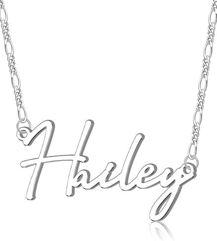 Personalized Name Necklace with Cuban/Figaro Chain, Dainty Customized Nameplate Necklaces for Women Men Custom Jewelry Christmas Birthday Gifts in Kuwait