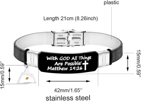 With God All Things Are Possible Matthew 19:26 Bracelet Bible Cuff Wristband Stainless Buckle Mustard Seed Charm in Saudi Arabia