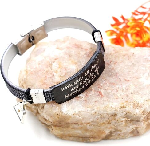With God All Things Are Possible Matthew 19:26 Bracelet Bible Cuff Wristband Stainless Buckle Mustard Seed Charm in Saudi Arabia