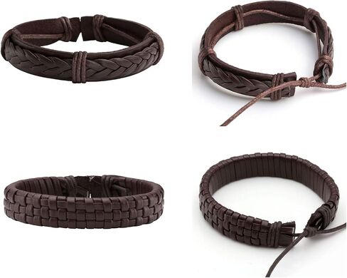 MILAKOO Braided Black Leather Bracelet for Men and Women Wooden Beads Bracelet Adjustable in Saudi Arabia