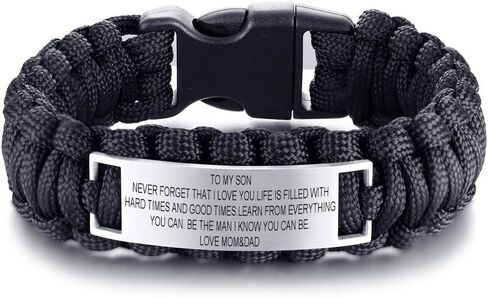 MZZJ to My Son Grandson Nephew Never Forget That I Love You Bracelet Stainless Steel ID Nylon Outdoor Sport Paracord Survival Cuff Bracelet,Encourage Inspirational Graduation Xmas Military Gifts in Saudi Arabia