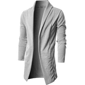 Ohoo Mens Long Sleeve Draped Lightweight Open Front Shawl Collar Longline Cardigan in Kuwait