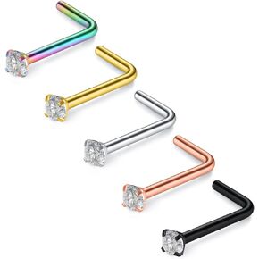 SCERRING 20G 5PCS Mix Color Stainless Steel L-Shape Nose Stud Ring Piercing Body Jewelry 2mm Top in Saudi Arabia
