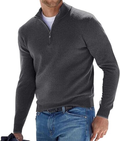 DuDubaby Men's Casual Comfort Quarter Zip Thick Early Fall Deer Plush Sweater Top in Saudi Arabia