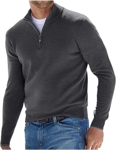 DuDubaby Men's Casual Comfort Quarter Zip Thick Early Fall Deer Plush Sweater Top in Saudi Arabia