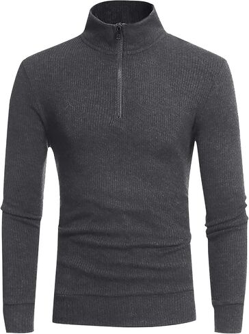 DuDubaby Men's Casual Comfort Quarter Zip Thick Early Fall Deer Plush Sweater Top in Saudi Arabia