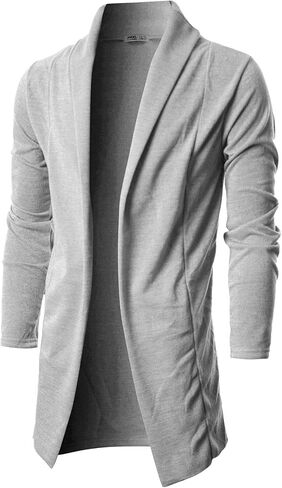 Ohoo Mens Long Sleeve Draped Lightweight Open Front Shawl Collar Longline Cardigan in Kuwait