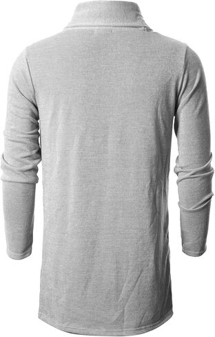Ohoo Mens Long Sleeve Draped Lightweight Open Front Shawl Collar Longline Cardigan in Kuwait