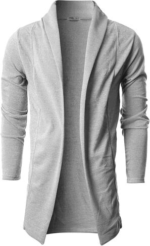 Ohoo Mens Long Sleeve Draped Lightweight Open Front Shawl Collar Longline Cardigan in Kuwait