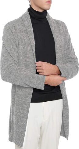 Ohoo Mens Long Sleeve Draped Lightweight Open Front Shawl Collar Longline Cardigan in Kuwait