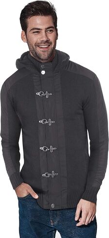 سترة بقلنسوة للرجال من XRAY JEANS محبوكة بلونين مع زر معدني وقلنسوة مبطنة بالشيربا in Kuwait