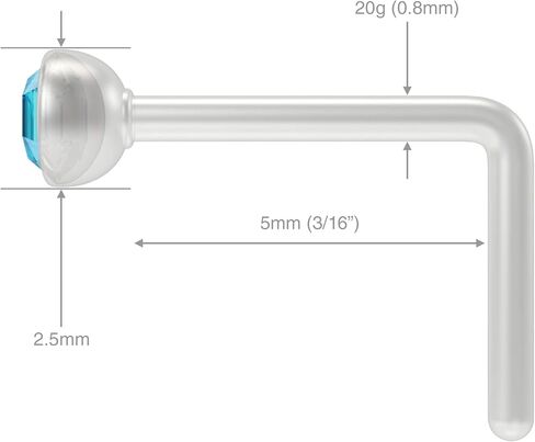 Evonix 3pc 20g Bioflex L-Shape Nose Stud Ring Plastic Bioplast Nostril Cool Cute Flat Hoop Bend L Shaped CZ in Kuwait