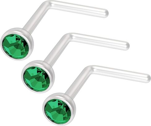 Evonix 3pc 20g Bioflex L-Shape Nose Stud Ring Plastic Bioplast Nostril Cool Cute Flat Hoop Bend L Shaped CZ in Kuwait