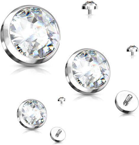3 Pc 316L Surgical Steel 3mm 4mm 5mm Clear CZ Dermal Anchor Heads Top 14G in Saudi Arabia