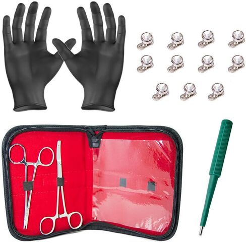 BodyJewelryOnline Unisex Body Piercing Kit, Stainless Steel Clear Gems Dermal Tops, Anchors, Sterile Needles, Hypoallergenic Supplies, 4MM, Pack Of 26 in Saudi Arabia