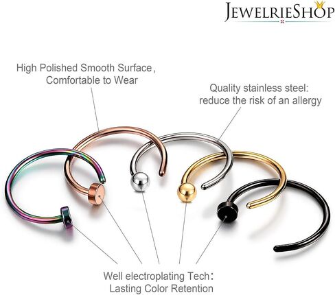 JewelrieShop خواتم الأنف هوب 20 جرام الفولاذ المقاوم للصدأ ثقب الأنف مجوهرات وهمية الشفاه هوب خواتم للنساء الرجال in Kuwait