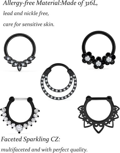 Vsnnsns 16G Septum Jewelry Septum Ring Piercing Jewelry Opal Septum Clicker Ring and Horseshoe Barbell Stainless Steel Septum Nose Rings Hoop Piercing Jewelry for Men Women 10mm 12pcs in Saudi Arabia