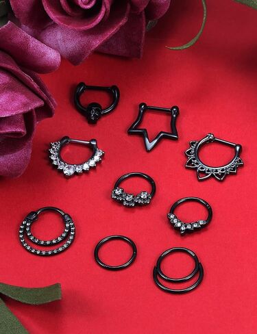 Vsnnsns 16G Septum Jewelry Septum Ring Piercing Jewelry Opal Septum Clicker Ring and Horseshoe Barbell Stainless Steel Septum Nose Rings Hoop Piercing Jewelry for Men Women 10mm 12pcs in Saudi Arabia
