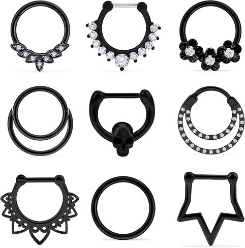 Vsnnsns 16G Septum Jewelry Septum Ring Piercing Jewelry Opal Septum Clicker Ring and Horseshoe Barbell Stainless Steel Septum Nose Rings Hoop Piercing Jewelry for Men Women 10mm 12pcs in Saudi Arabia