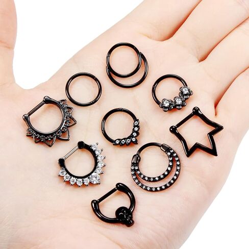 Vsnnsns 16G Septum Jewelry Septum Ring Piercing Jewelry Opal Septum Clicker Ring and Horseshoe Barbell Stainless Steel Septum Nose Rings Hoop Piercing Jewelry for Men Women 10mm 12pcs in Saudi Arabia