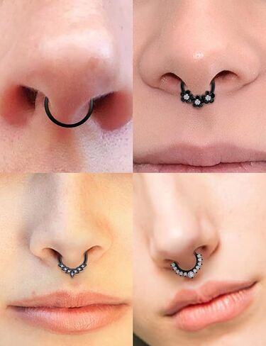 Vsnnsns 16G Septum Jewelry Septum Ring Piercing Jewelry Opal Septum Clicker Ring and Horseshoe Barbell Stainless Steel Septum Nose Rings Hoop Piercing Jewelry for Men Women 10mm 12pcs in Saudi Arabia