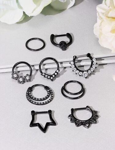 Vsnnsns 16G Septum Jewelry Septum Ring Piercing Jewelry Opal Septum Clicker Ring and Horseshoe Barbell Stainless Steel Septum Nose Rings Hoop Piercing Jewelry for Men Women 10mm 12pcs in Saudi Arabia