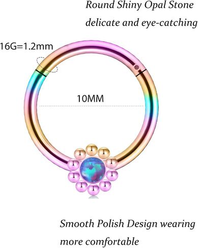 Vsnnsns 16G Septum Jewelry Septum Ring Piercing Jewelry Opal Septum Clicker Ring and Horseshoe Barbell Stainless Steel Septum Nose Rings Hoop Piercing Jewelry for Men Women 10mm 12pcs in Saudi Arabia