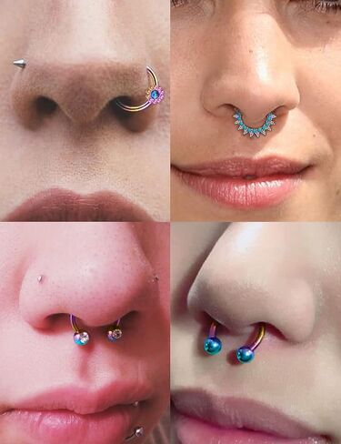 Vsnnsns 16G Septum Jewelry Septum Ring Piercing Jewelry Opal Septum Clicker Ring and Horseshoe Barbell Stainless Steel Septum Nose Rings Hoop Piercing Jewelry for Men Women 10mm 12pcs in Saudi Arabia