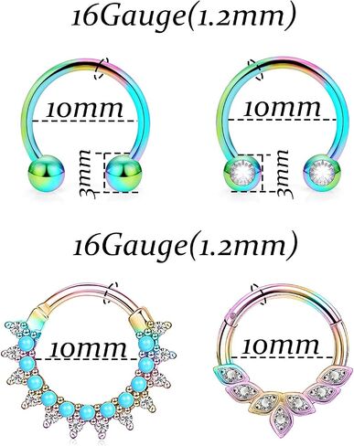 Vsnnsns 16G Septum Jewelry Septum Ring Piercing Jewelry Opal Septum Clicker Ring and Horseshoe Barbell Stainless Steel Septum Nose Rings Hoop Piercing Jewelry for Men Women 10mm 12pcs in Saudi Arabia