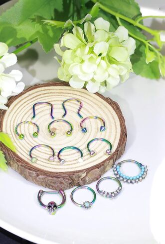 Vsnnsns 16G Septum Jewelry Septum Ring Piercing Jewelry Opal Septum Clicker Ring and Horseshoe Barbell Stainless Steel Septum Nose Rings Hoop Piercing Jewelry for Men Women 10mm 12pcs in Saudi Arabia