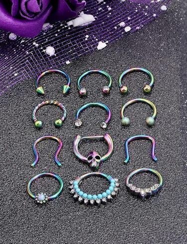 Vsnnsns 16G Septum Jewelry Septum Ring Piercing Jewelry Opal Septum Clicker Ring and Horseshoe Barbell Stainless Steel Septum Nose Rings Hoop Piercing Jewelry for Men Women 10mm 12pcs in Saudi Arabia