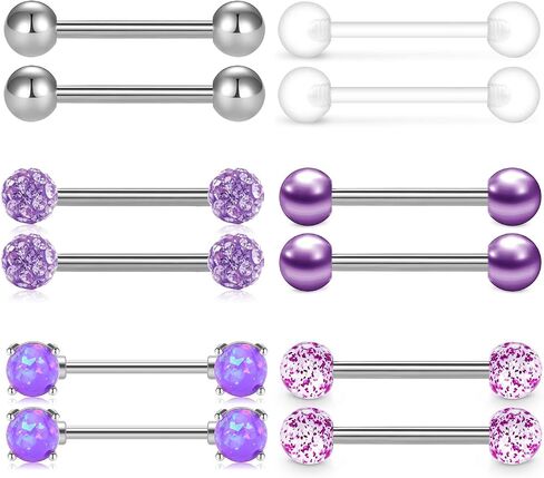 QWALIT Tongue Nipple Rings 14G Nipplerings Straight Barbell Surgical Steel Viper Tongue Tip Piercing Nipple Piercing Bar & Flexible Retainer for Women Girls 5/8" 16mm 14mm 9/16" in Saudi Arabia