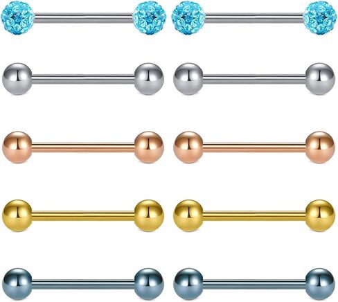 QWALIT Tongue Nipple Rings 14G Nipplerings Straight Barbell Surgical Steel Viper Tongue Tip Piercing Nipple Piercing Bar & Flexible Retainer for Women Girls 5/8" 16mm 14mm 9/16" in Saudi Arabia
