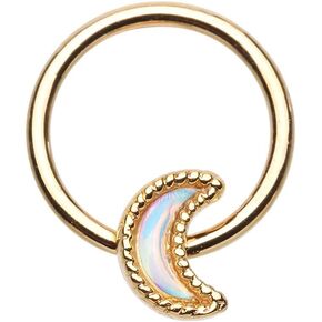 Covet Jewelry Golden Illuminating Moonstone Moon Steel Captive Bead Ring in Saudi Arabia
