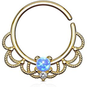 Covet Jewelry Opal Centered Filigree Bendable Hoop Ring for Nose Septum, Daith and Ear Cartilage in Saudi Arabia