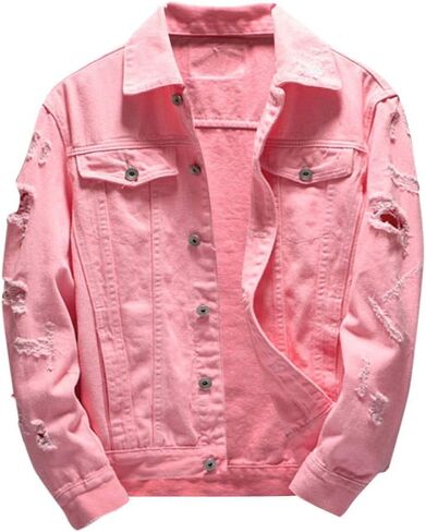Ripped Denim Jacket for Men Baggy Style Winter Long Sleeve Top Stylish WindbreakerFall in Saudi Arabia