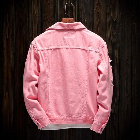 Ripped Denim Jacket for Men Baggy Style Winter Long Sleeve Top Stylish WindbreakerFall in Saudi Arabia