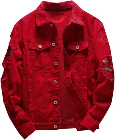 Ripped Denim Jacket for Men Baggy Style Winter Long Sleeve Top Stylish WindbreakerFall in Saudi Arabia