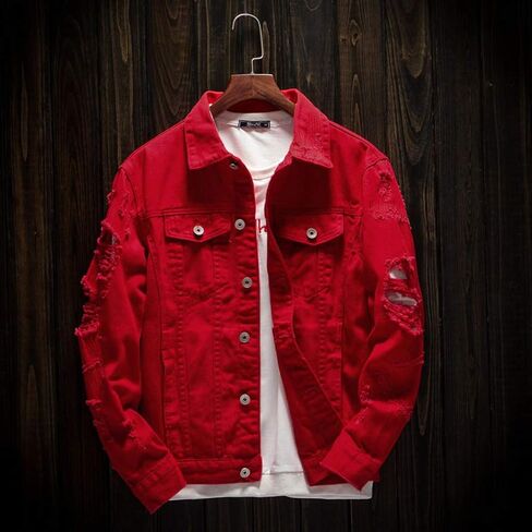 Ripped Denim Jacket for Men Baggy Style Winter Long Sleeve Top Stylish WindbreakerFall in Saudi Arabia