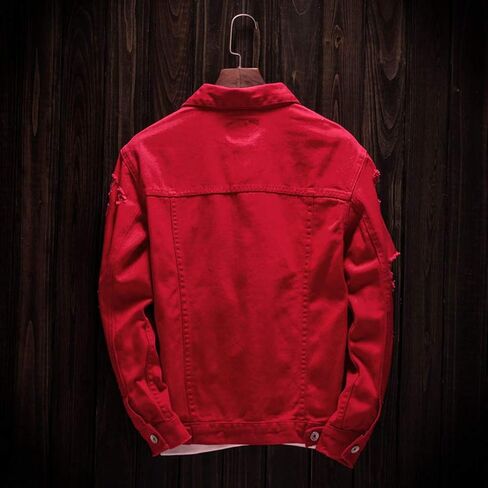 Ripped Denim Jacket for Men Baggy Style Winter Long Sleeve Top Stylish WindbreakerFall in Saudi Arabia