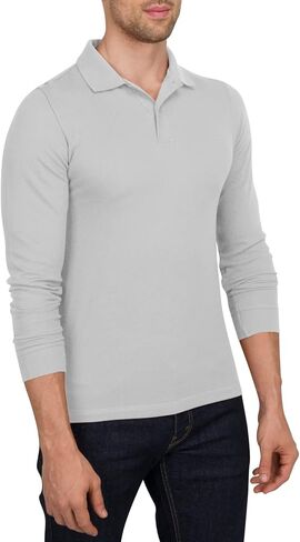 Three Sixty Six Men’s Untucked Casual Long Sleeve Polo - Collared Untuck Shirt with Two Button Placket and Stretch Fabric in Kuwait