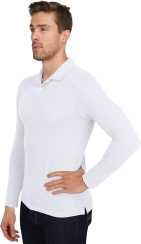 Three Sixty Six Men’s Untucked Casual Long Sleeve Polo - Collared Untuck Shirt with Two Button Placket and Stretch Fabric in Kuwait