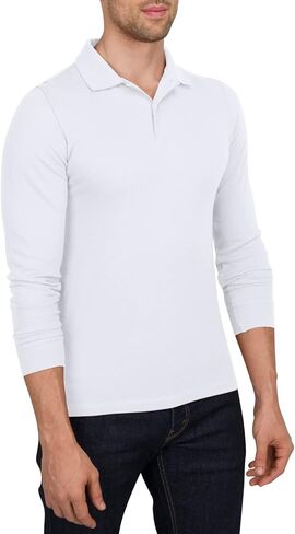 Three Sixty Six Men’s Untucked Casual Long Sleeve Polo - Collared Untuck Shirt with Two Button Placket and Stretch Fabric in Kuwait