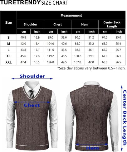 TURETRENDY Men's V Neck Sweater Vest Casual Cable Knit Slim Fit Sleeveless Pullover Sweater with Ribbing Edge in Saudi Arabia