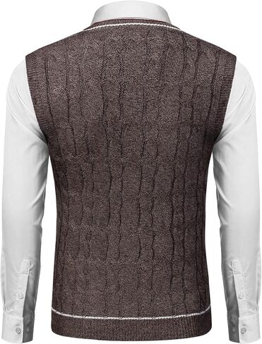 TURETRENDY Men's V Neck Sweater Vest Casual Cable Knit Slim Fit Sleeveless Pullover Sweater with Ribbing Edge in Saudi Arabia