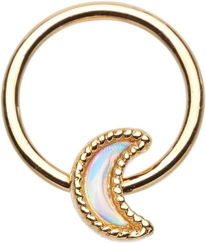 Covet Jewelry Golden Illuminating Moonstone Moon Steel Captive Bead Ring in Saudi Arabia