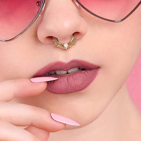 Covet Jewelry Opal Centered Filigree Bendable Hoop Ring for Nose Septum, Daith and Ear Cartilage in Saudi Arabia